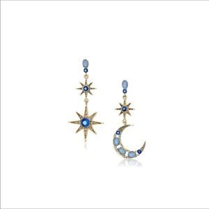 Blue Moon and Star Drop Earrings